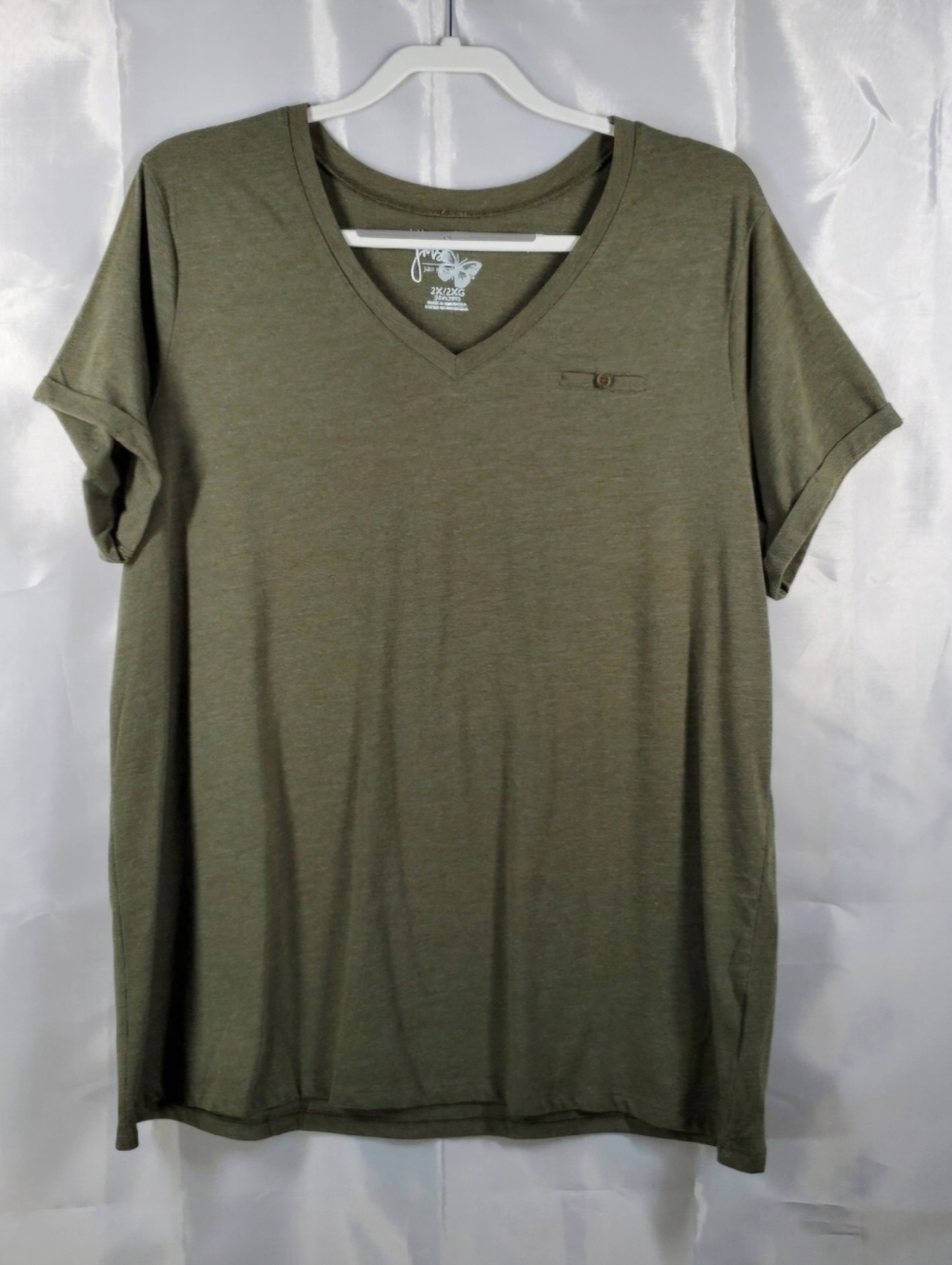 2X (18w/20w)Just My Size Short Sleeve V-Neck Casual Top Green
